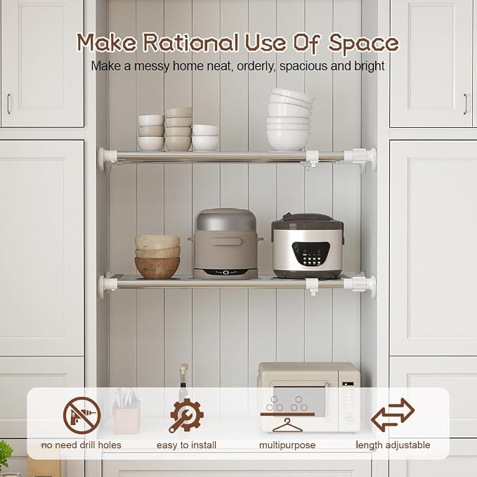 Tension Shelf Expandable Rod Closet Tension Shelf Heavy Duty Clothes Hanger | System Heavy Duty Clothes Hanger Adjustable DIY Garage Bathroom Kitchen Storage Organizer Shoe Rack, Plant Stand, Bookshelf - Image 3