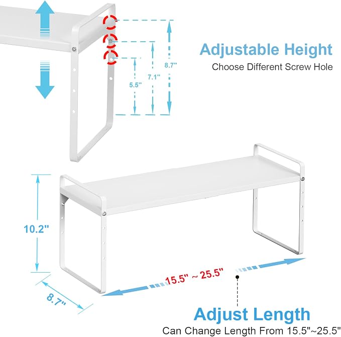15.5 to 25.5 Inch Kitchen Cabinet Shelf Organizers，Kitchen Shelf Organizer | Adjustable Counter Organizer, Set of 4 Expandable Countertop Storage Shelves, Stackable Design, 30LBS Heavy Duty, Space Saver - Image 2