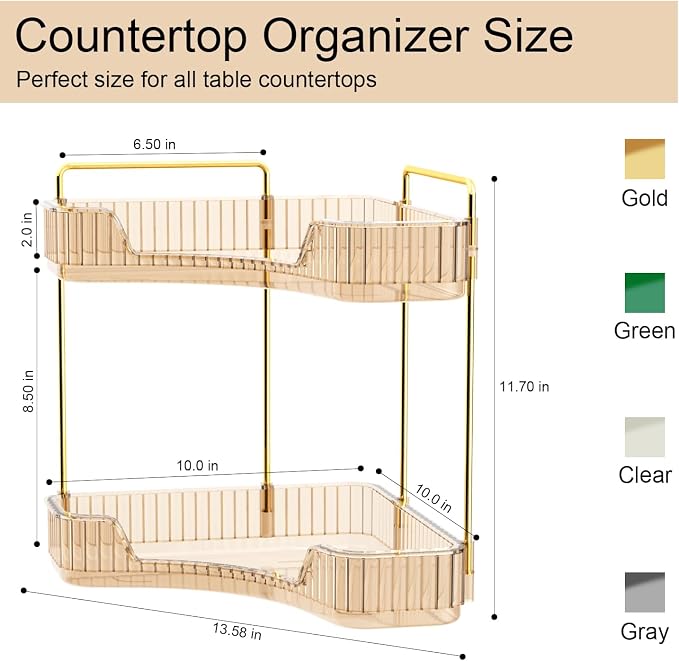 GTI 2 Tier Makeup Organizer, Large Capacity Bathroom Counter Organizer, Perfume Cosmetics Skincare Vanity Organizers, Dresser Countertop Organizer and Storage for Women (Amber) - Image 3