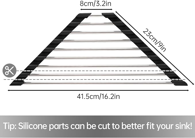 Tomorotec Triangle Roll Up Dish Drying Rack 304 Stainless Steel Black | BPA-Free Food-Grade Silicone Edges Foldable Waterproof Rustproof Heavy-Duty Space Saver Heat Resistant to 550°F - Image 4