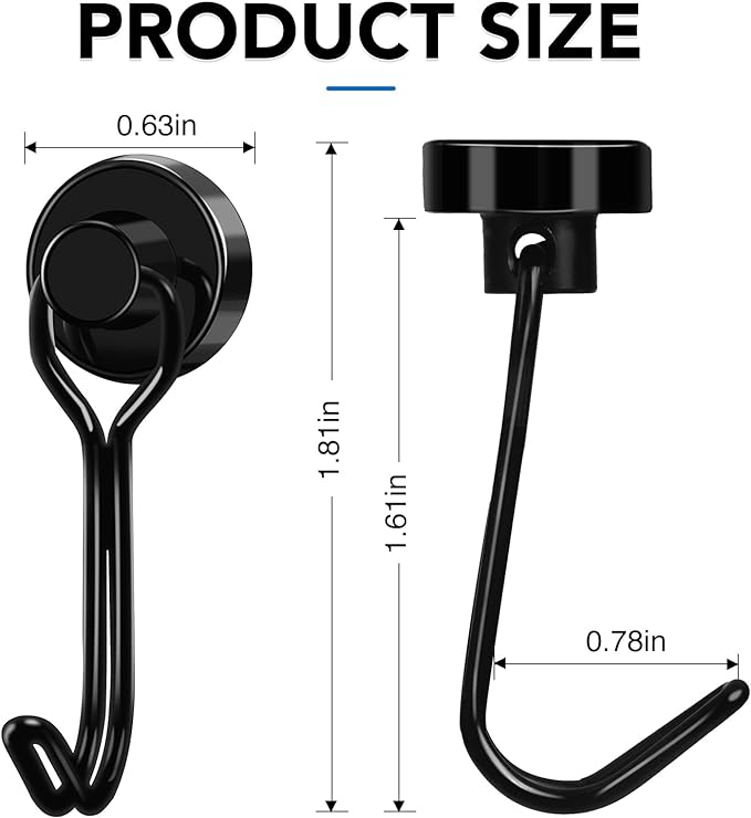 LOVIMAG Swivel Magnetic Hooks, 30LBS, Pack of 12 | Cruise Cabin Ship Essentials 2026, Heavy Duty Magnets for Refrigerator, Classroom, Kitchen, Hanging Mug, Black - Image 3