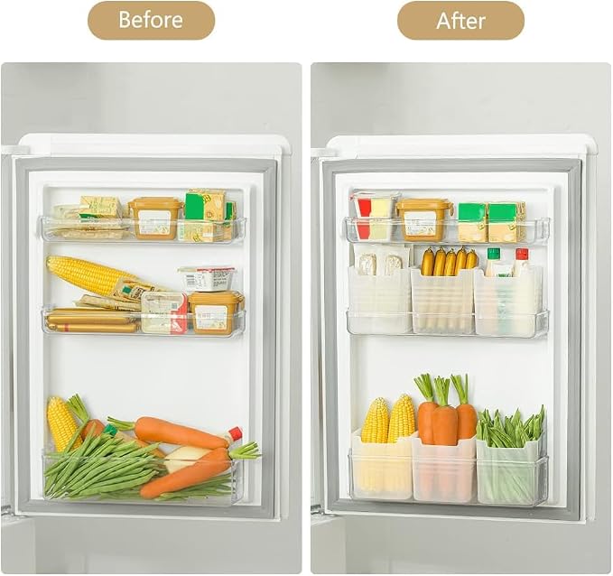 Refrigerator Organizer Box, Fridge Side Door Storage Containers Plastic Translucent Pack of 6 - Image 2