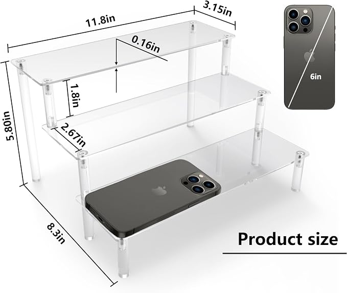 AZEAM Acrylic Display Riser, Clear Perfume Organizer, 3 Tier Cupcake Stand | Acrylic Shelves for Amiibo Funko POP Figures, Shelf Risers for Makeup and Cosmetic, Riser Stand for Vendor Collector, 1 Pack - Image 3