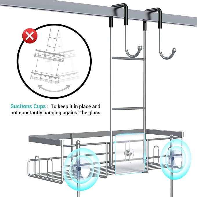 Aitatty Hanging Shower Caddy Over Door: No Drill Rustproof Shower Shelf | Includes Hooks & Soap Holders for Shampoos, Conditioners and Bathroom Essentials, Anti-Slip for Any Shower Room - Image 3
