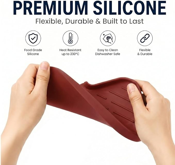 MicoYang Silicone Soap Dish with Drain Spout — Self-Draining Sink Organizer Tray for Bathroom & Kitchen, Sponges, Dispensers & Soap Holder, Non-Slip & Dishwasher Safe, Red (Medium, 9.6"×5.3") - Image 8