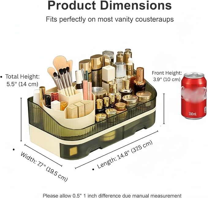 Makeup Organizer Countertop with Dual Drawers | Plastic, Vanity Bathroom Desk, 360° Rotating, Easy Clean, Cosmetic Skincare - Image 8