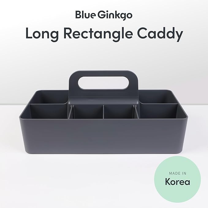 BLUE GINKGO Stackable Organizer Caddy, Long, Grey, Made in Korea | Portable. Adjustable. Home, Office & School Storage. - Image 2