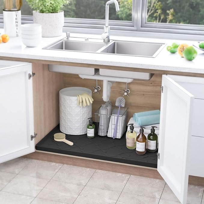 Waterproof Under Sink Mat Silicone 28"x19", Kitchen Cabinet Liner | BPA-Free Silicone Mat with Raised Lip Protects Cabinets from Leaks, Versatile Home Organizer for Bathroom, Pets, Boots, Floor - Image 2
