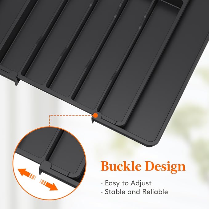 Lifewit Silverware Drawer Organizer, Expandable Utensil Tray for Kitchen, BPA Free Flatware and Cutlery Holder, Adjustable Plastic Storage for Spoons Forks Knives, 11-18 x 14", Black - Image 7