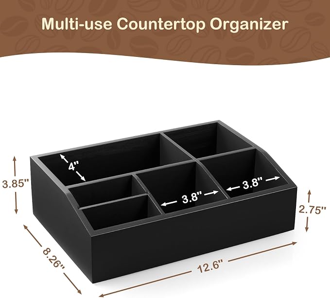 Black Coffee Station Organizer for Countertop, Coffee Bar Accessories and Organizer, Coffee Pod Holder Storage Basket for K Cup Sugar Tea - Image 6