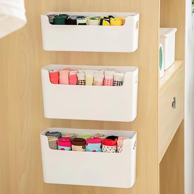 2 Pack Cabinet Organizer Storage, Adhesive Over Cabinet Door Organizer, No Drilling Space Saver Plastic Storage Containers Multi-Use for Kitchen Bathroom Office Bedroom, White - Image 9