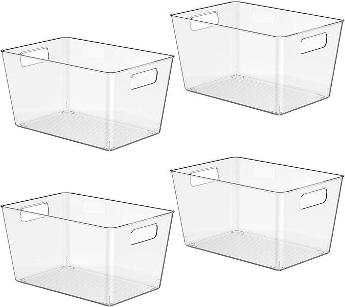 4 Pack Clear Plastic Storage Bins, 11" Large Pantry Organizer Bins with Handles, Plastic Containers for Refrigerator,BPA-Free Perfect for Kitchen,Fridge,Cabinet,Pantry,Bathroom,Closet Organization - Image 2
