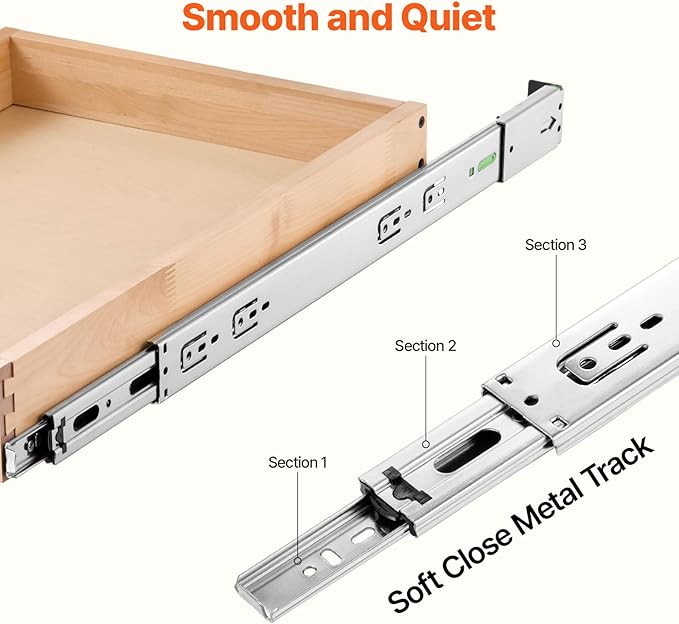 VEVOR Pull Out Cabinet Organizer, 14"W x 21"D Cabinet Drawer, Soft Close Slide out Shelf, Heavy-Duty Sliding Wood Drawer, Bottom Mount Size（14.5"W x 23"D）and Side Mount Size（15"W x 23"D） | Heavy-Duty Sliding Shelf with Bottom or Side Mounting for Organ... - Image 3