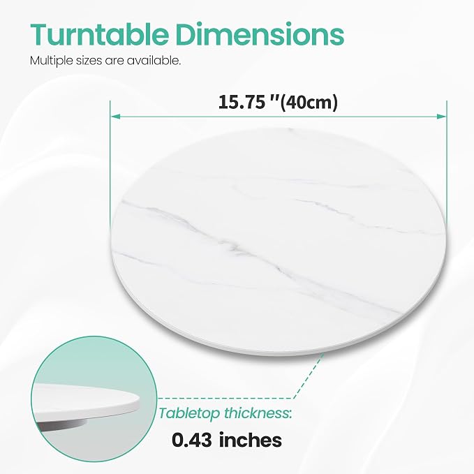 15.7" Lazy Susan Turntable – 360° Sinteredstone Silent Anti-Slip Turntable, Table Top Centerpiece for Kitchen, Pantry, Spice Rack, Refrigerator & Dining Table, White - Image 3