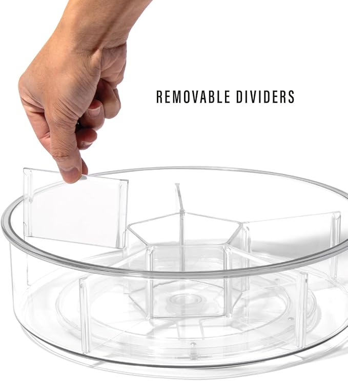 BINO Plastic Round Turntable Organizer with 6 Compartments - Clear | Spinning Divided Turntable Container | Rotating Organizer Storage for Bottle Condiments Fridge Kitchen Counter Pantry Bathroom - Image 4