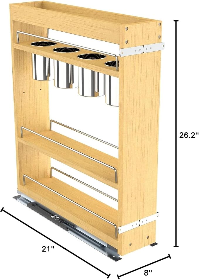 Pull Out Cabinet Organizer 8" Soft-Close Wood Pullout Shelf Organizer for Utilities Kitchen and Bathroom Base Cabinets, Slide Out Spice Rack - Image 7