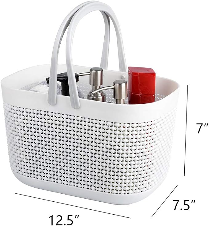 Plastic Portable Shower Caddy Basket, Storage Organizer with Handle, White | Bottom Drain Holes, Keep Dry, Sturdy and Durable, Easy to Carry for Bathroom, Kitchen, Dorm Room, RV, College - Image 5