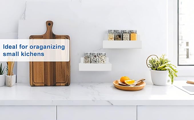 6 Inch Acrylic Spice Rack Wall Mount, White, 2 Pack | Hanging Seasoning Rack Organizer, For Cabinet Door, Cupboard or Wall Kitchen, Adhesive or Screw - Image 5