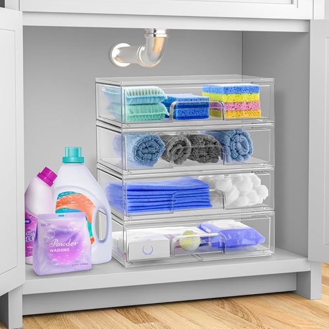 Sorbus Acrylic Storage Containers - 2 Pack, Stackable Storage Bins Set for Bathroom Organization - Clear Acrylic Drawer Organizers - Makeup Case Pull-Out Drawers (12.1’’ Wide) - Image 2