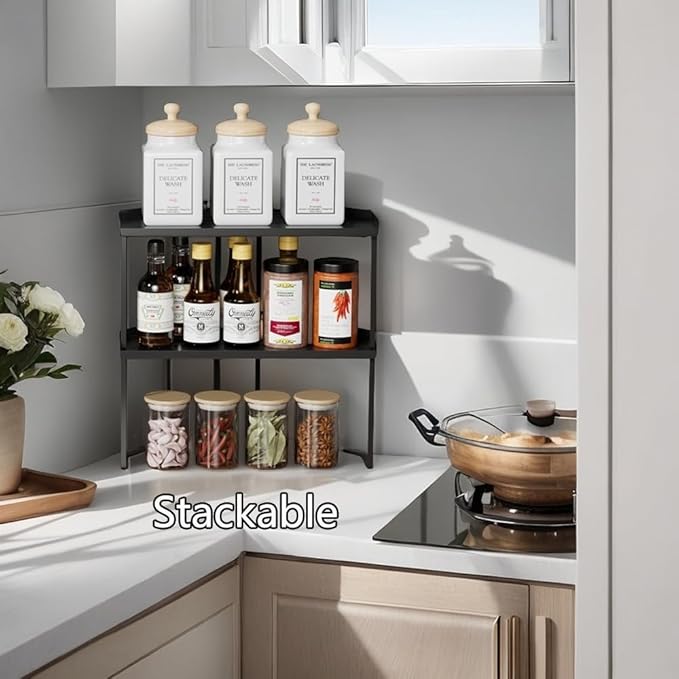 Stackable Metal Kitchen Corner Cabinet Organizer,Kitchen Corner Shelf with Non-Slip Mat,Bathroom Corner Organizer,Storage Shelf rv Must Haves for Cabinet/Bathroom/Countertops/Utensils - Image 6