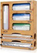 Bag Storage Organizer for Kitchen Drawer and Plastic Wrap Dispenser with Cutter, 6 In 1 Large Capacity Bamboo Foil and Plastic Bag Food Baggie Organizer for Snack, Sandwich, Gallon, Quart by CRYSTALVIVID