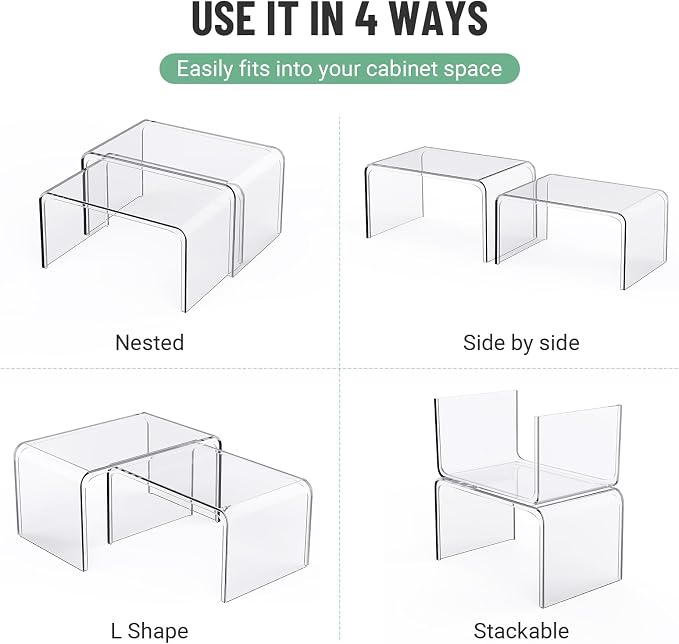 Bobomoment Clear Cabinet Organizer, Stackable Shelf Organizer Set of 2 | Kitchen Pantry Organizers and Storage, Display Cabinet Shelf Countertop Desk Shelves, Patented Spice Organization - Image 7