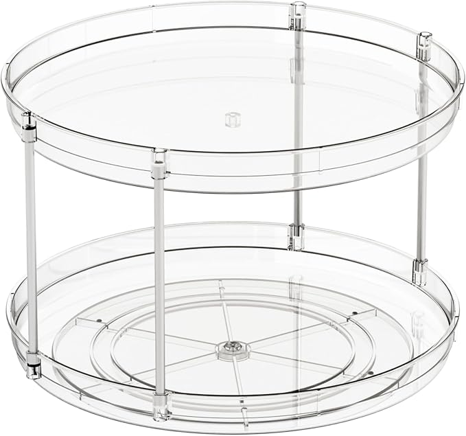 2 Tier Lazy Susan Turntable for Cabinet,Countertop,Pantry,12"W Spinning Seasoning Organizer,Double Rotating Kitchen Spice Rack Organizer and Condiments,Medicine,Vitamin Bottle Organizer Carousels,1Pc - Image 7