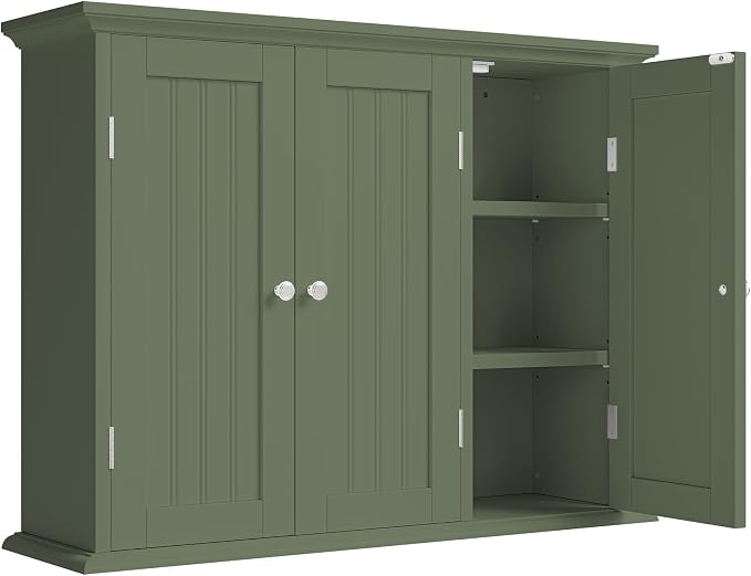 ChooChoo Laundry Cabinet with 3 Doors and Adjustable Shelves | 9.06"D x 31.1"W x 24"H, Bathroom Wall Cabinet, Cupboard, Green by ChooChoo