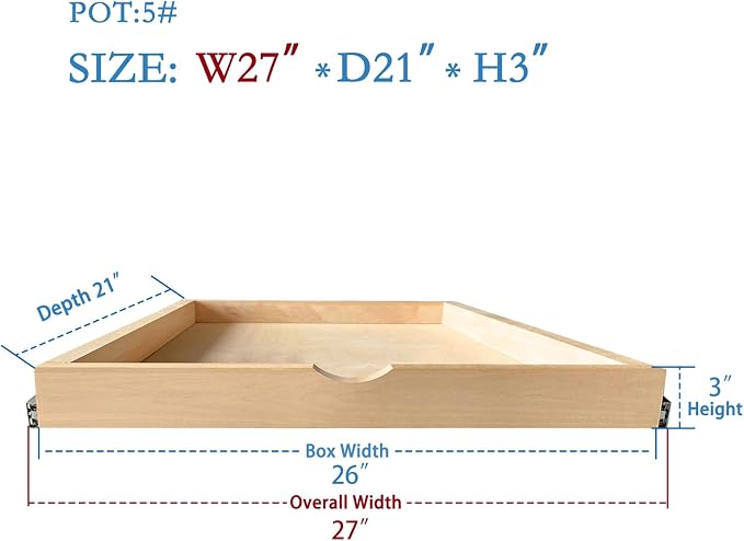 Kitchen Cabinet Organizer, Fully Assembled Drawer Wood Pull Out Tray Drawer Box Cabinet Slide Out Shelve, Wooden Pull-Out Shelf (W27''×D21''×H3'') - Image 2