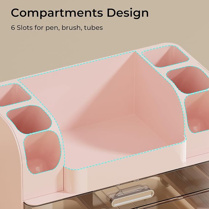 UFORU Makeup Organizer Countertop with 2 Large Drawers for Vanity Bathroom | Brush Holder, Large Capacity, Thickened Plastic, Compact Footprint, Space-Saving Design, Easy Clean, Ideal for Dorm Rooms - Image 5