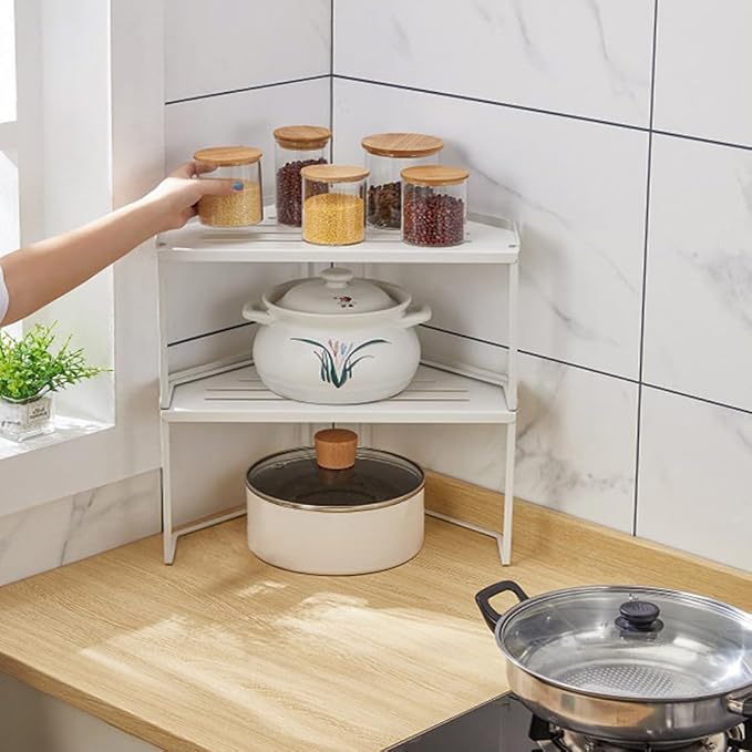 Stackable Metal Kitchen Cabinet Organizer,Kitchen Corner Shelf with Non-Slip Mat,Bathroom Organizer,Storage Shelf for Cabinet/Bathroom/Countertops/Utensils - Image 3