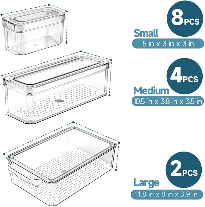 14 Pack Fridge Organizers and Storage - Refrigerator Organizer Bins with Lids, BPA-Free Fridge Organization, Fruit Storage Containers for Fridge, Vegetable, Food, Drinks, Cereals, Clear | with Lids, BPA-Free Fridge Organization, Fruit Storage Container... - Image 6