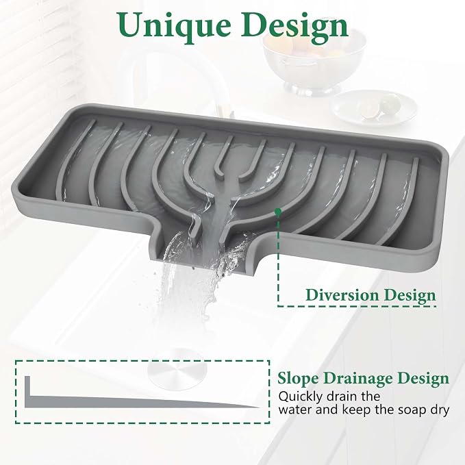 GUUKIN Sponge Holder for Kitchen Sink, 10"x 4" Kitchen Sink Organizer, Sink Caddy and Soap Tray,Compatible with Scrub Daddy, Kitchen Sink Accessories (Grey) - Image 4