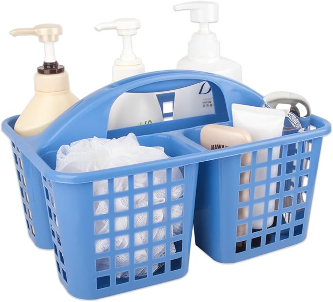 Portable Shower Caddy Basket Plastic Storage Basket with Compartments Blue | Sturdy Large Capacity Cleaning Supplies Organizer Divided Tool Bin for Bathroom Kitchen Bedroom College Dorm Essentials by JiatuA