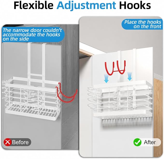 2026 Upgraded 3-in-1 Universal Hair Tool Organizer, L Size, White | Adjustable Height Metal Hair Dryer Holder, Wall Mounted, Over Cabinet Door, Countertop, Bathroom Storage - Image 5