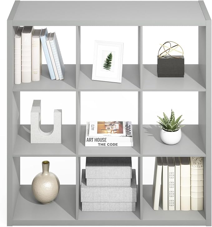 Furinno Simple 9-Cube Storage Organizer, Display Shelf, Light Grey | Extra Thick Frame, Open Back Shelving Unit, Storage Shelves, for Organization and Storage, Living Room, Home Office - Image 6