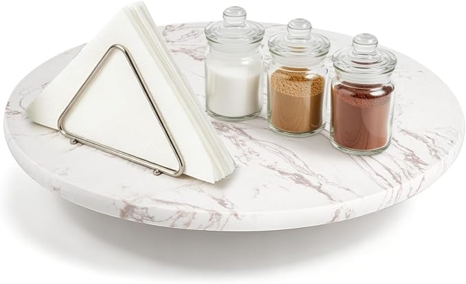 Marble Lazy Susan, Natural Marble Round Tray Turntable Cake Stand, 12" Lazy Susan Cheese Board with Silent Rotating for Serving, Table Display, Cupcake, White, Revolving Cake Leveler Spinner - Image 5