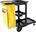 Rubbermaid Commercial Traditional Janitorial 3-Shelf Cleaning Cart, Wheeled with Zippered Yellow Vinyl Bag, for Business/School/Office/Janatorial Cleaning by RubbermaidCommercialProducts