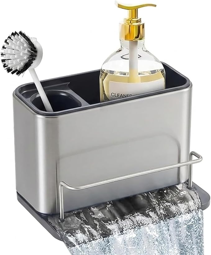 Kitchen Sink Organizer Stainless Steel, Stainless Steel Kitchen Sink Organizer, Compact Multi-Compartment Caddy for Sponges, Brushes & Cleaning Supplies, Rust-Resistant, Easy to Clean by ecookwarebylgx