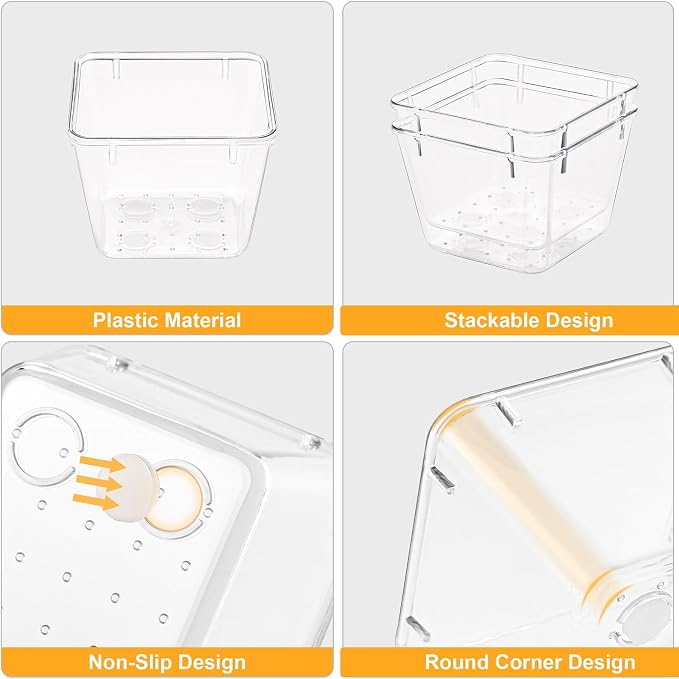 SMARTAKE 13-Piece Drawer Organizers with Non-Slip Silicone Pads, 5-Size | Clear Desk Bathroom Drawer Organizer Trays Storage Tray for Makeup, Jewelry, Utensils in Bedroom Dresser, Office and Kitchen - Image 5