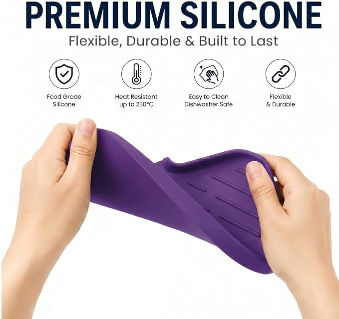 MicoYang Silicone Soap Dish with Drain Spout — Self-Draining Sink Organizer Tray for Bathroom & Kitchen, Sponges, Dispensers & Soap Holder, Non-Slip & Dishwasher Safe, Purple (Medium, 9.6"×5.3") - Image 8