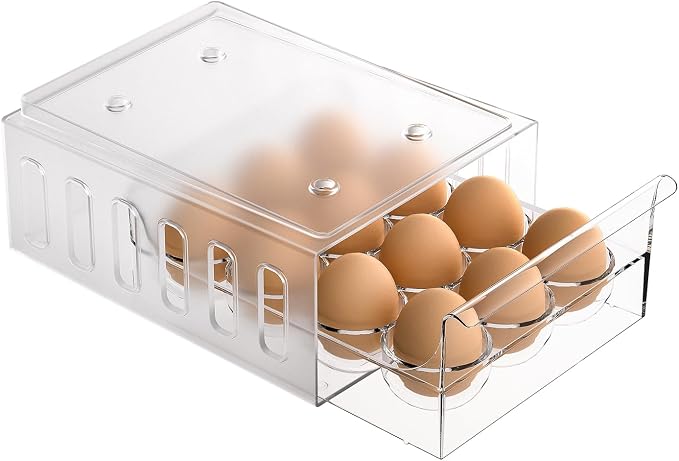 Egg Holder for Refrigerator Drawer Type Egg Container for Refrigerator BPA Free Fridge Organizer-12 Egg Storage,Stackable by Ettori