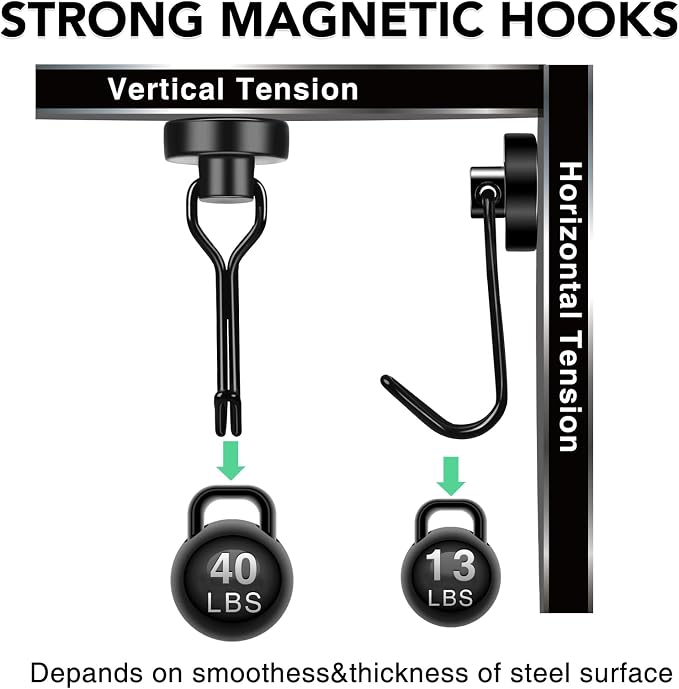Magnetic Hooks 6 Pack 40Lbs Heavy Duty Neodymium Magnet Hook | Black Magnetic Swivel Hooks for Hanging Rust Proof Strong Magnets with Hook for Storage - Image 3