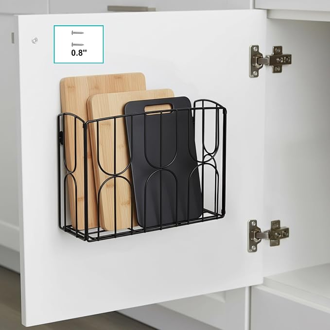 Kitchen Wrap Organizer Rack Wall Mount, Cabinet Door Storage Basket, Sturdy Metal Aluminum Foil Holder for Sandwich Bag, Wax Paper, Plastic Wrap, Food Bag, Cutting Boards, Black - Image 6