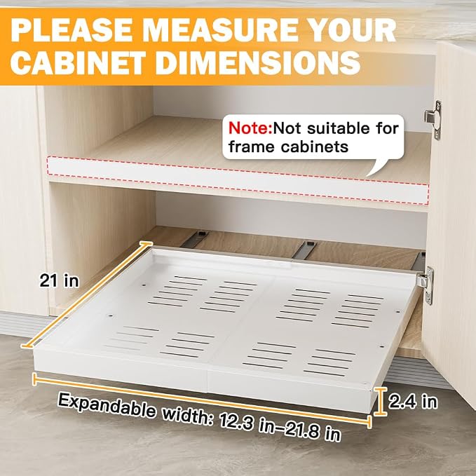 2 Pack Pull Out Cabinet Organizer Expandable(12"-20") Slide Out Drawer | 21" Deep Heavy Duty Slide out Drawers Fixed with 3 Slide Rails, Roll out Shelves For Kitchen, Bathroom, Pantry Storage, White - Image 2