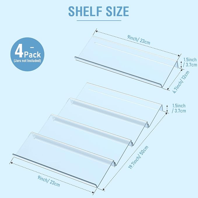 Suneerplay Spice Drawer Organizer 4 Tier, Acrylic Seasoning Organizer Rack, Clear Spice Rack Tray, Kitchen Seasoning Jars Drawers Insert (Jars Not Included/Expandable From 9" to 18") (Pack of 3) - Image 2