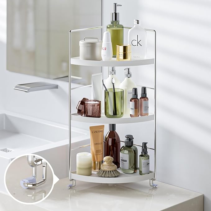 3-Tier Corner Shelf Bathroom Counter Organizer, White | Multi-Space Storage Tray, Holds Spices, Cosmetics, Lotion, Space-Saving for Sink, Vanity and Kitchen - Image 2
