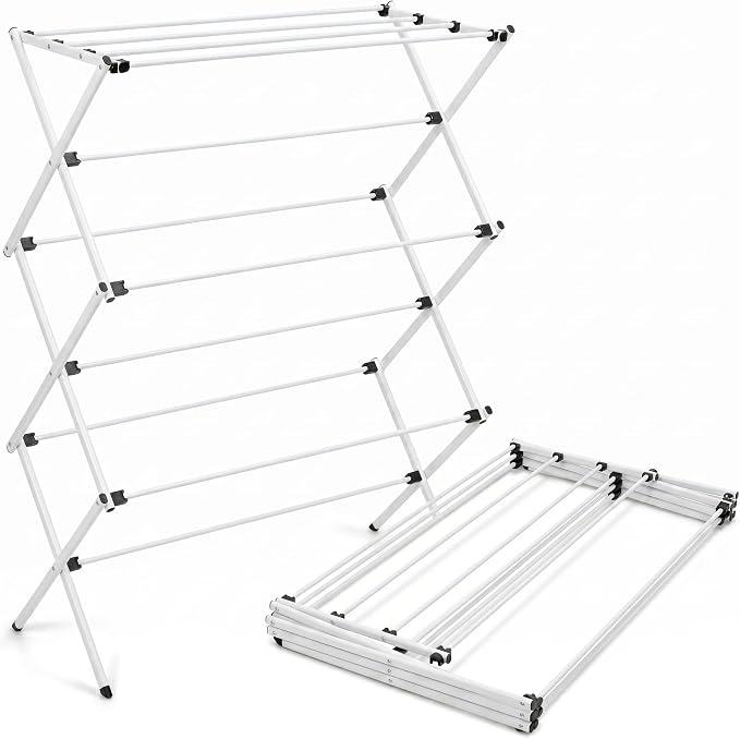 Honey-Can-Do Oversized Clothes Drying Rack, Extra-Wide 35", 50 lb, White | Fits family-size loads of towels, jeans & hoodies; rust-resistant coated steel; folds flat; indoor/outdoor; energy-saving by Honey-Can-Do