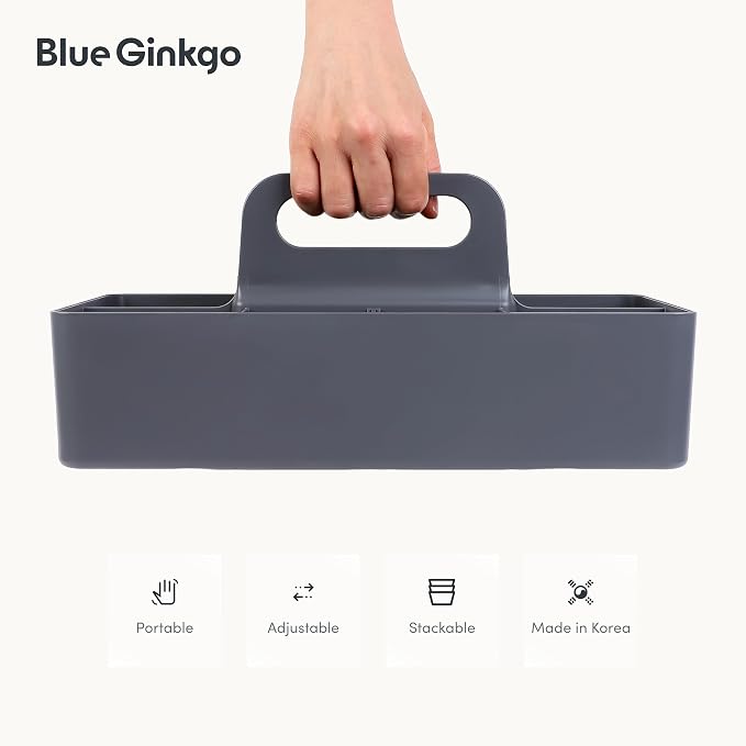 BLUE GINKGO Stackable Organizer Caddy, Long, Grey, Made in Korea | Portable. Adjustable. Home, Office & School Storage. - Image 5