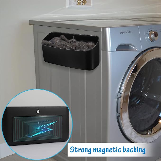 Picowe Magnetic Laundry Storage, Large Lint Holder Bin for Laundry Room, Space-Saving Trash Container Hanging on Dryer, Washer or Wall Mount Trash Bin, M - Black - Image 4